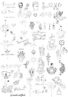 an image of tattoos drawn in black ink on white paper with the words, love and other