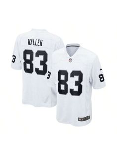 When Darren Waller is on the field, opposing teams take notice. Rep your Las Vegas Raiders fandom and admiration of one of the top players in the NFL with this jersey. The crisp design replicates the authentic jersey, giving you the perfect piece of gear for every Las Vegas Raiders game this season. 
Fit - Men's Nike Game Jerseys fit true to size and we recommend ordering one size larger than you normally wear for a looser fit or up two sizes if you plan on layering underneath the jersey 
Screen White Jersey T-shirt For Football Season, Sports Jersey Top With Number Print, Sports Event Jersey Top With Number Print, Jersey Tops With Number Print For Sports Events, White Letter Print Jersey For Game Day, Varsity Football Season Jersey, Varsity Jersey For Football Season, White Fan Apparel Baseball Jersey, White Jersey With Team Logo In Team Spirit Style