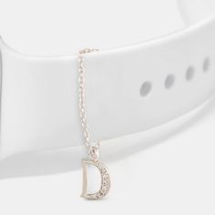 Alphabet CZ White Gold Plated Silver Watch Charm Trendy Silver Charms For Gifts, Elegant Bracelets With Pendant Charms, Trendy Silver Charms With Lobster Clasp, Trendy Personalized Silver Jewelry, Timeless Personalized Silver Jewelry, Elegant Metal Charms For Gifts, Silver Charms With Adjustable Chain For Everyday, Silver Initial Pendant Charms For Everyday, Classic Silver Charms For Everyday