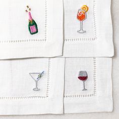 Elevate your next gathering with the timeless elegance of Threads & Honey's Embroidered Cocktail Napkins. Expertly crafted from the finest linen and meticulously embroidered in Louisville, KY, these napkins add a touch of luxury to any occasion, from intimate dinner parties to festive celebrations. Key Features: Material: 100% high-quality linen for a crisp, sophisticated feel. Customization: Personalized with your choice of embroidery thread designed to never bleed or fade. Decorative Border: F Cocktail Emoji, Embroidered Cocktail Napkins, Embroidery Napkins, Dining Essentials, Linen Cocktail Napkins, Food Birthday, Towel Embroidery, Intimate Dinner, Cocktail Napkin