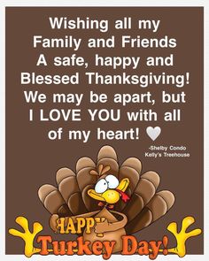 a thanksgiving card with a turkey saying wishing all my family and friends