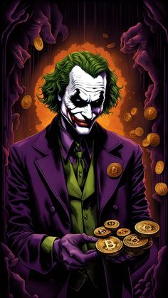 the joker is holding some gold coins