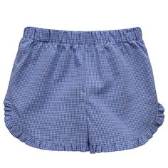 Royal Gingham Girls Ruffle Short Casual Cotton Bloomers With Ruffles, Cute Ruffled Cotton Bottoms, Cute Cotton Bottoms With Ruffles, Summer Cotton Bottoms With Ruffles, Beach Bloomers With Ruffles In Cotton, Summer Cotton Bloomers With Ruffles, Cotton Ruffled Bottoms For Beach, Casual Bloomers With Elastic Waistband For Beach, Casual Beach Bloomers With Elastic Waistband