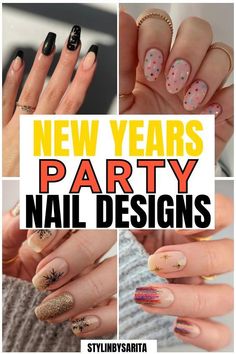 News Years Nails Designs, New Years Eve Gel Nail Designs, New Years Fingernails, New Years Nails Acrylic Coffin Short, Dip Nails For New Years, Nails For New Years 2022, Happy New Year Nails Designs 2023, New Year’s Eve Nails 2022, New Years 2023 Nails