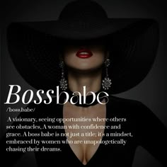 a woman wearing a black hat and red lipstick with the caption bosshabe