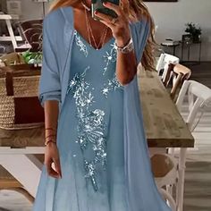 V-neck Spring Dress For Layering, V-neck Dress For Spring Layering, Blue Open Front Dress For Spring, Blue Dresses For Spring Layering, Dress Indian Style, Printed Long Dresses, Half Sleeve Dresses, Maxi Dress Blue, Types Of Dresses