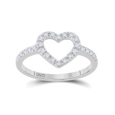 10kt White Gold Womens Round Diamond Heart Ring 1/5 Cttw Gold Heart Ring, Diamond Heart Ring, Delicate Necklace, Gold Heart, Diamond Heart, Diamond Clarity, Heart Of Gold, White Gold Diamonds, Item Number