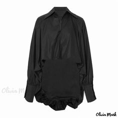 Olivia Mark - Stylish Vintage Batwing Long Sleeve Shirt with Turn-down Collar and Oversized Puff Design for a Casual yet Fashionable Look Retro Blouse, Batwing Sleeve Blouse, Sleeve Stencil, Loose Fit Blouse, Loose Long Sleeve, Sleeves Clothing, Vintage Blouse, Loose Blouse, Retro Shirts