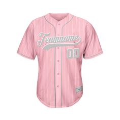 Custom Sublimation Pink Pinstripe Baseball Jersey Names and numbers are sublimated. No Minimum Order Free Shipping It will take 1-3 weeks to ship out If you would like to change the jersey's design, please contact us via the contact page or live chat. Features Made of Mesh Fabric: The jersey is 100% polyester mesh fabric. It is breathable and quickly dry. Sublimation Tracking Twill: All letters and numbers of the jersey are sublimated. Compared with traditional printed jerseys, it is durable and Varsity Jersey With Sublimation Print, Striped Baseball Jersey With Letter Print For Team Spirit, Striped Baseball Jersey With Letter Print, Pink College Jersey With Letter Print, College Pink Jersey With Letter Print, Pink Team Logo Jersey For Sports Season, Pink Jersey With Team Logo, Pink Team Logo Jersey, Pink Baseball Jersey With Team Name For Sports