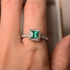 Emerald ring princess cut emerald emerald engagement ring | Etsy Promise Ring With Princess Cut Brilliant Emerald, Promise Ring Emerald With Brilliant Princess Cut, Princess Cut Brilliant Emerald Ring For Promise, Elegant Princess Cut Emerald Ring For Promise, May Birthstone Jewelry With Princess Cut Center Stone, Elegant Princess Cut Emerald Birthstone Ring, Elegant Princess Cut Emerald Promise Ring, Elegant Princess Cut Emerald Ring, Princess Cut Emerald Jewelry