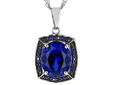 3.00ct Oval And 0.08ctw Round Lab Created Blue Sapphire Rhodium Over Silver Pendant With With 18"Singapore Chain. Measures Approximately 0.85"L x 0.53"W. 3mm bail. Lobster clasp with 2"extender. Finished Under Gallery. Black Rhodium. Diamond Jewelry With Accent Stones Oval Pendant, Diamond Jewelry With Accent Stones In Oval Pendant, Oval Pendant Diamond Jewelry With Accent Stones, Oval Diamond Pendant With Accent Stones, Oval Necklace With Accent Stones In Fine Jewelry Style, Oval Fine Jewelry Necklace With Accent Stones, Oval Necklace With Accent Stones, Sapphire Jewelry With Pave Setting Gift, Oval Cubic Zirconia Gemstones With Diamond Accents