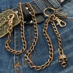 Ships Within 9-12 Days Brand New Material : Tin Alloy & Rhodium Plating Chain Color : Brown Wallet Chain Length (End To End) Is 26.5" (67 Cm) ( The Length Of Including The Lobsters Hook ) Jean Chain Width : 5/16" & Weight Is 3.7 Oz Skull Pendant Width : 5/8" / Height : 1 5/16" Jeans Chains, Long Chain Designs, Jean Wallet, Chain Pants, Trucker Wallet, Jeans Chain, Skull Wallet, Wallet Chains, Brown Wallet