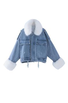 You will be "styled for snow" wearing this chic warm denim jacket featuring detachable faux fur lining and collar, slightly oversized silhouette, plush fur collar and sleeves, and adorable hemline drawstrings.The detachable fur lining design makes it really suitable for almost every season! You can style this versatile piece with just about anything from a basic tank to a sweater, jeans to skirts or dresses, booties to wedges, clutches to totes, and hats to earrings! Details:Material: Denim+C... Chic Denim Outerwear With Pockets, Denim Outerwear With Faux Fur Trim, Trendy Denim Outerwear With Faux Fur Trim, Chic Collared Denim Outerwear, Denim Outerwear With Faux Fur Trim For Fall, Fall Denim Outerwear With Faux Fur Trim, Collared Denim Blue Outerwear, Trendy Collared Denim Blue Outerwear, Chic Denim Jacket With Pockets For Winter