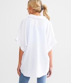 Hyfve One & Only Oversized Dolman Henley - White Large, Women's Offwhite Solid woven henley Cuffed sleeves Bust measures 50 on size small Body length 29 on size small. Layering piece(s) and/or accessories sold separately.. 80% Rayon 20% Polyester. Hand wash cold water. Do not bleach. Line dry. Iron low. Do not dry clean.. Measurements: Bust -Fullest part of bust with arms at sides. Waist -Circumference of natural waist: above belly button below rib cage. Hips -Standing with feet together fullest Oversized V-neck Shirt For Day Out, Oversized V-neck Shirt For Daywear, Oversized Collared Blouse For Day Out, White Blouse With Shirttail Hem For Daywear, Oversized Collared Top For Daywear, Oversized Blouse With Rolled Sleeves For Summer, White Short Sleeve Blouse For Fall, Oversized Summer Blouse With Rolled Sleeves, White Effortless Collared Top