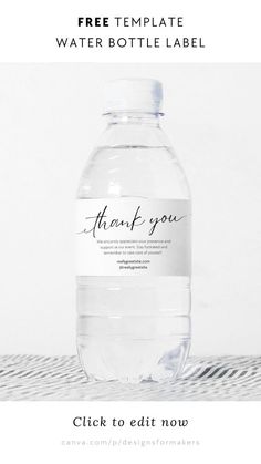 a bottle of water with the words thank you written on it and a white background