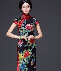 Qipao Details: Material: 19 mome mulberry silk (19 姆米重磅真絲) Mulberry silk is "the second skin of the human body", which feels soft, smooth, and thick. Thickness: Moderate thickness Elasticity: Slightly elastic Feel: Drape, soft, comfortable, breathable Occasions: Events, meetings, and special occasions Size Chart: ( Scroll to the side for full chart) If any part of your body especially bust or hips is at the upper end of the size range then please choose the next larger size range. If your measur Black Qipao, Qipao Black, Qipao Pattern, Black Cheongsam, Qipao Wedding, Red Qipao, Modern Qipao, Chinese Cheongsam, Qipao Dress