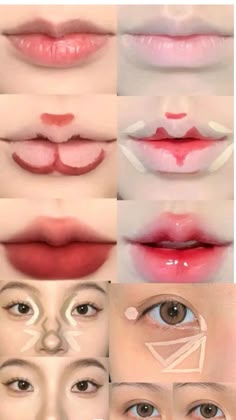 How To Lip Contour, Kpop Lips Makeup, How To Put Lipstick On, Round Lips Tutorial, Korean Pink Lips, How To Line Your Lips, K Makeup Look, Tatuaje Hello Kitty, Makeup Routine Guide