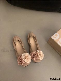 Olivia Mark - Mary Jane Ballet Flats with Rose Detail for Pairs Well with Skirts Mary Jane Ballet Flats, Rosé Details, Shoe Sole, Suede Heels, Olivia Mark, Fashion Flats, Apricot, Mary Janes, Ballet Flats