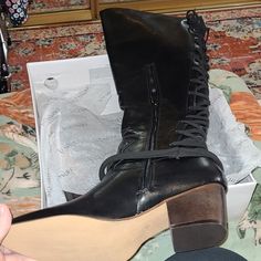 Brand New, Never Worn. Spring Wide Calf Lace-up Boots, Fall Knee-high Lace-up Boots Medium Width, Fall Medium Width Knee-high Lace-up Boots, Wide Calf Black Mid-calf Lace-up Boots, Black Wide Calf Lace-up Mid-calf Boots, Fitted Knee-high Combat Boots For Fall, Black Lace-up Mid-calf Boots For Wide Calf, Black Lace-up Wide Calf Mid-calf Boots, Black Wide-calf Mid-calf Lace-up Boots