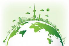 an image of the earth with buildings and trees on it's surface in green tones