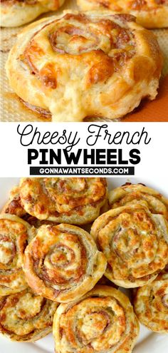 a pile of cheesy french pinwheels on a plate Monte Cristo Pinwheels Party Appetizers, Pastry Pinwheels Appetizers, Easy French Food Appetizers, Easy French Snacks, Parisian Appetizers, French Inspired Party Food, French Inspired Appetizers, French Snacks Appetizers, Puff Pastry Pinwheels Savoury