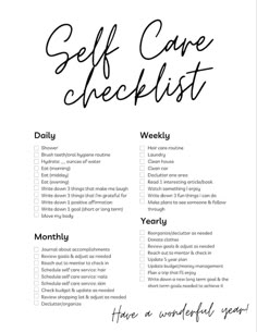 Self Care Checklist - Etsy Self Care Checklist, Writing Therapy, Positive Self Affirmations, A Better Me, Self Care Activities