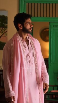 Traditional Outfit For Men Indian, Sangeet Outfit For Men, Tattoed Guys, Pink Colour Dress, Mens Traditional Wear, Mens Indian Wear