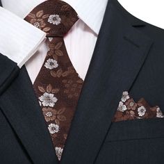 Main Shades of Brown Floral Tie and Matching Square Khaki Suit, Different Shades Of Brown, Charcoal Gray Suit, Light Blue Dress Shirt, Pale Pink Dress, Tan Suit, Floral Necktie, Tie Matching, Classic Color Palette