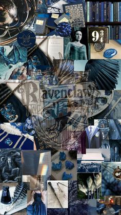 a collage of blue and black images with the words ravenhawk written in it