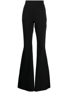 black flared design front zip fastening mid-rise wide leg Flare Leg Pant, Black Flare Trousers, Black Flared Leggings Outfit, Flared Trousers Outfit, Flared Black Pants, Clothes For Shifting, Black Wide Pants, Black Bell Bottoms, Black Flare Leggings