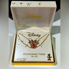 Beautiful Double Fine Silver Plated Necklace Featuring Minnie Mouse With Beautiful Flowers. Kingdom Hearts Heartless, Disney Princess Necklace, Frozen Necklace, Swarovski Heart Necklace, Mouse Necklace, Mickey Mouse Necklace, Disney Necklace, Disney Princess Tiana, Mickey Love