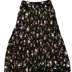 Nwt Sz. Xs Vince Camuto Womens Pleated Midi Skirt Black Ground Floral Free Shipping This Beautifully Detailed Pleated Vince Camuto Midi Skirt Is Perfect For All Of Your Upcoming Occasions As It Can Be Dressed Up Or Down. With The Elastic Waistband, It Is Easy And Comfortable To Wear, But The Detailed Pleats Give You An Elevated Appearance. Pairs Well With An Open Toe Heel In The Spring. This Pleated Midi Skirt Is A Wardrobe Essential In Every Closet. Spring Black Stretch Maxi Skirt, Black Stretch Maxi Skirt For Spring, Black Floral Print Maxi Skirt For Spring, Spring Black Skirt With Elastic Waistband, Black Flowy Maxi Skirt For Spring, Flowy Black Maxi Skirt For Spring, Black Floral Print Tiered Maxi Skirt, Black Tiered Maxi Skirt For Spring, Black Ruffled Maxi Skirt For Spring