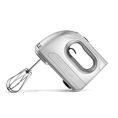 an electric hand mixer on a white background