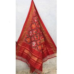 Pochampally Ikkat Red Color With Floral Dupatta Red Anarkali Chanderi Dupatta, Red Chanderi Anarkali Dupatta, Festive Red Raw Silk Dupatta, Bollywood Style Red Raw Silk Dupatta, Bollywood Red Raw Silk Dupatta, Red Raw Silk Dupatta With Cutdana, Red Raw Silk Dupatta With Cutdana Details, Traditional Wear Katan Silk With Ikat Print, Traditional Wear With Ikat Print And Paithani Silk