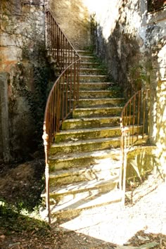 an old set of stairs leading up to the top