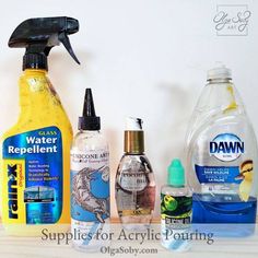 several different types of hand sanitizers are lined up on a counter top with the words, water repellent