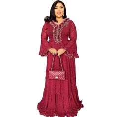 African Dresses for Women Abaya Dubai Muslim Dress Dashiki Red Appliques V Neck Long Flare Sleeve Maxi Dress Party-FrenzyAfricanFashion.com Abaya Party Dress, Abaya For Women, Women Abaya, Women Party Dress, Muslim Dress, Ankle Length Dress, Flare Sleeves, African Dresses For Women, Sleeve Maxi Dress