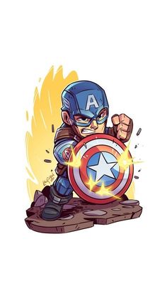 captain america is holding the shield in his right hand and pointing at it with both hands