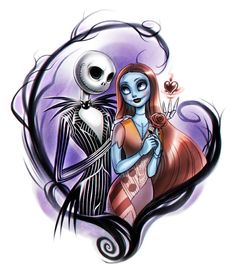 a couple dressed up as jack and sally from the nightmare before they were married in love