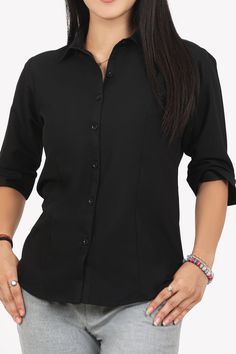 BLUEBIRD WOMEN'S BLACK FORMAL SHIRT Formal Shirt, Black Formal, Elegant Shirt, Formal Shirts, Look Your Best, Low Iron, Black Button, Shirts For Women, Button Shirt