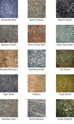 the different types of granites and their names are shown in this chart, which shows them