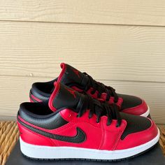 Nike Air Jordan 1 Low Varsity Red. Brand New, Never Worn. Gym Red, Black And White. Kids 5.5, Fits A Women’s 7.5. Top Of Box, Slightly Crushed. Released In 2020. Nike Air Jordan 1 Low, Shoes Nike Air, Air Jordan 1 Low, Nike Air Jordan 1, Jordan 1 Low, Kids Nike, Shoes Nike, Air Jordan 1, Nike Air Jordan