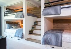 an image of a bedroom with bunk beds on the bottom floor and stairs to the top