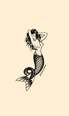 a black and white drawing of a mermaid