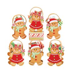 gingerbread treat bags with candy canes and candies on them, set of 6