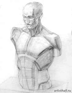 a drawing of a man's torso and arm