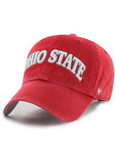 This Ohio State Buckeyes Red Adjustable Hat features a front team logo. 47 Clean Up, Front embroidered team logo, Side '47 embroidery, Garment washed cotton, Relaxed, dad hat style, Fit: True to Size, Cotton, Wipe clean with cloth or cleaning kit, 4 Collegiate Cotton Adjustable Baseball Cap, Game Day Cotton Hat With Embroidered Logo, Collegiate Cotton Dad Hat With Embroidered Logo, Collegiate Team-colored Cotton Baseball Cap, Game Day Cotton Baseball Cap With Embroidered Logo, Collegiate Cotton Baseball Cap For Fans, Collegiate Cotton Baseball Cap For Fan Merchandise, Cotton Baseball Cap For Fans During Baseball Season, Cotton Baseball Cap For Game Day