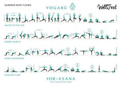 the yoga poses and their variations are shown in this poster, which shows how to do them