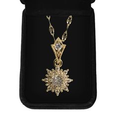 VICTORIAN * RHINESTONE * FLOWER * NECKLACE Adorned with intricate rhinestone flowers,  gleaming with delicate brilliance, this necklace exudes an air of romance and refinement. The vintage-inspired design captures the essence of old-world charm, while the impeccable craftsmanship ensures a touch of modern versatility. Pendant size: 1.3cm W and 1.3cm H Chain size:  40cm  Materials: 18K Gold Coated on Stainless Steel  Our Hiyas jewelry is tarnish-resistant, hypoallergenic, and long-lasting. Ensuring it maintains its shimmer and beauty over time. Crafted with Hypoallergenic material, safe for sensitive skin. Perfect for daily wear.  Packaging: All items come in elegant black velvet jewelry boxes. Ideal gift choice for your loved ones on birthdays, anniversaries, or any other meaningful occasi Luxury Victorian Style Chain Necklace As Gift, Luxury Filigree Necklaces For Celebration, Luxury Filigree Necklace For Anniversary, Luxury Victorian Pendant Necklaces, Luxury Antique Necklaces For Gift, Luxury Antique Necklace For Gift, Luxury Antique Necklace As Gift, Luxury Victorian Chain Necklace Gift, Luxury Ornate Necklace For Anniversary