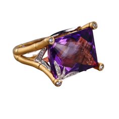 ~ Just purchased inventory of a high end boutique in Europe. All Carrera items are brand new/old stock, with tags removed for photographing. Current retails are significantly higher than noted on tags. Come with box and COA card ~ An 18k yellow gold ring by Carrera y Carrera, set with an amethyst and 0.42ct of G/VS diamonds. Current retail is €11,290. DESIGNER: Carrera y Carrera MATERIAL: 18k Yellow Gold GEMSTONES: Diamond, Amethyst DIMENSIONS: Size 7.5. Top is 22mm x 18mm MARKED/TESTED: CyC, Se Luxury Amethyst Ring For Anniversary, Luxury Polished Amethyst Ring Gift, Luxury Purple Amethyst Rectangular Ring, Luxury Purple Amethyst Ring, Rectangular Shape, Luxury Purple Rectangular Amethyst Ring, Luxury Rectangular Amethyst Ring, Luxury Amethyst Ring With Diamond Accents As Gift, Luxury Rectangular Amethyst Ring For Gift, Luxury Rectangular Amethyst Ring Gift